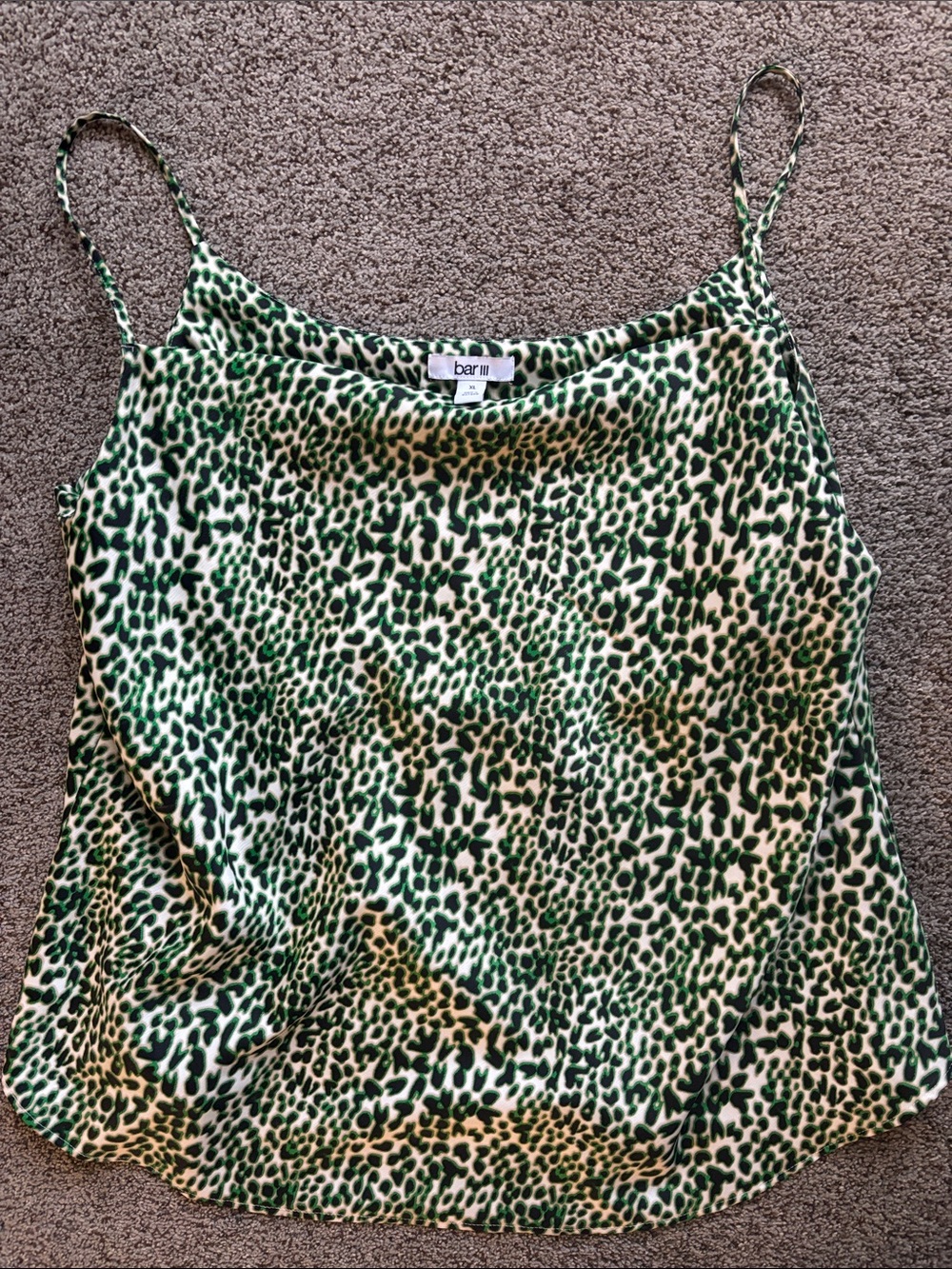 Bar III Green and Cream Leopard-Print Satin Cami sz xl